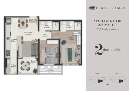 Apartamento com 2 Quartos à venda, 75m² no Campinas, São José