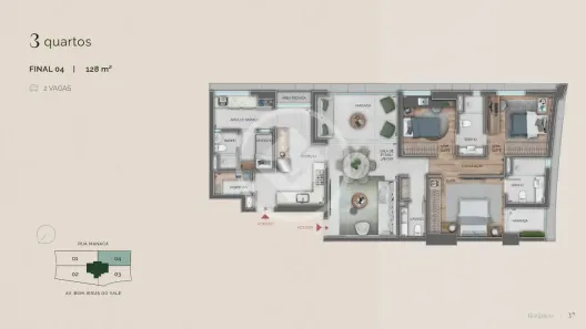 Apartamento com 3 Quartos à venda, 128m² no Vale do Sereno, Nova Lima