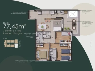 Apartamento com 3 Quartos à venda, 77m² no Jardim Tupanci, Barueri