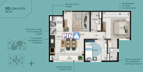 Apartamento com 2 Quartos à venda, 58m² no Setor Bueno, Goiânia