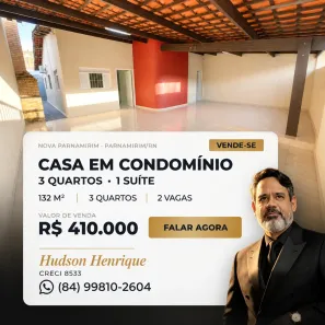 Casa de Condomínio com 3 Quartos à venda, 132m² no Nova Parnamirim, Parnamirim