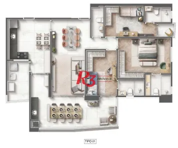 Apartamento com 3 Quartos à venda, 116m² no Embaré, Santos