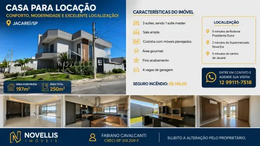 Sobrado com 3 Quartos para alugar, 197m² no Jardim Jacinto, Jacareí