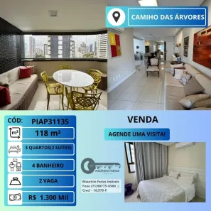 Apartamento com 3 Quartos à venda, 118m² no Caminho das Árvores, Salvador