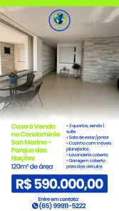 Casa de Condomínio com 3 Quartos à venda, 120m² no Parque Residencial das Nações Indígenas, Cuiabá