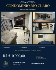 Casa de Condomínio com 2 Quartos à venda, 58m² no Jardim Imperial, Cuiabá