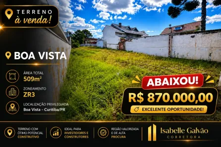 Lote/Terreno à venda, 509m² no Boa Vista, Curitiba