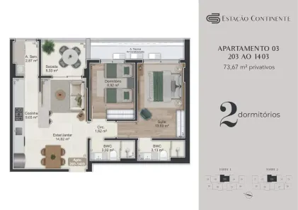 Apartamento com 2 Quartos à venda, 74m² no Campinas, São José