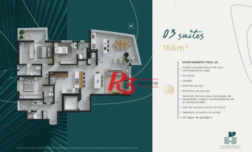 Apartamento com 3 Quartos à venda, 156m² no Ponta da Praia, Santos