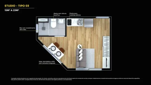 Flat com 1 Quarto à venda, 18m² no República, São Paulo