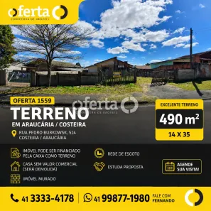 Lote/Terreno à venda, 490m² no Costeira, Araucária