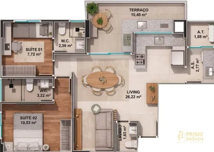 Apartamento com 2 Quartos à venda, 76m² no Mirim, Praia Grande