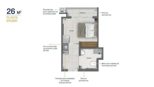 Apartamento com 1 Quarto à venda, 26m² no Ipiranga, São Paulo
