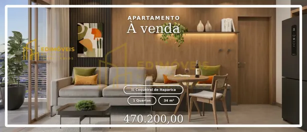 Apartamento com 1 Quarto à venda, 34m² no Coqueiral de Itaparica, Vila Velha