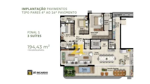 Apartamento com 3 Quartos à venda, 194m² no Plano Diretor Sul, Palmas