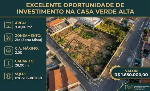 Lote/Terreno à venda, 930m² no Casa Verde Alta, São Paulo