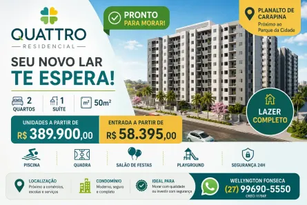Apartamento com 2 Quartos à venda, 52m² no Planalto de Carapina, Serra