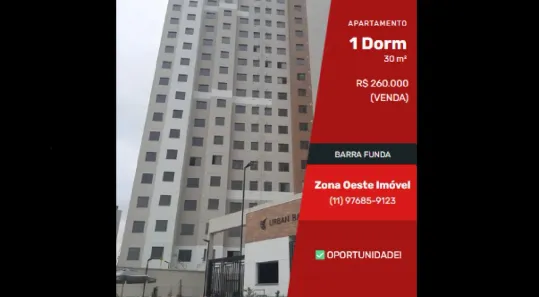 Apartamento com 1 Quarto à venda, 30m² no Várzea da Barra Funda, São Paulo