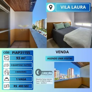 Apartamento com 3 Quartos à venda, 93m² no Vila Laura, Salvador