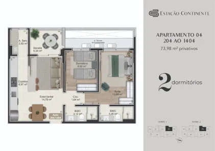 Apartamento com 2 Quartos à venda, 74m² no Campinas, São José
