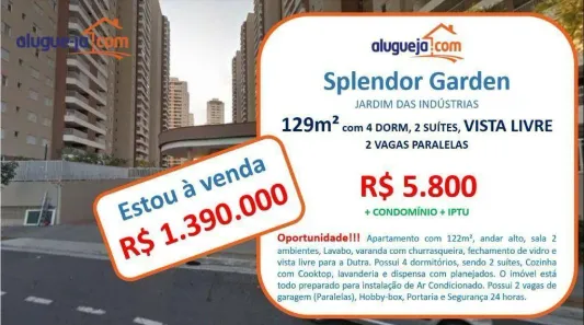 Apartamento com 4 Quartos para alugar, 122m² no Jardim das Indústrias, São José dos Campos