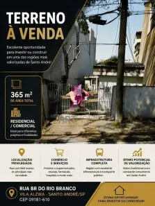 Lote/Terreno à venda, 365m² no Vila Alzira, Santo André