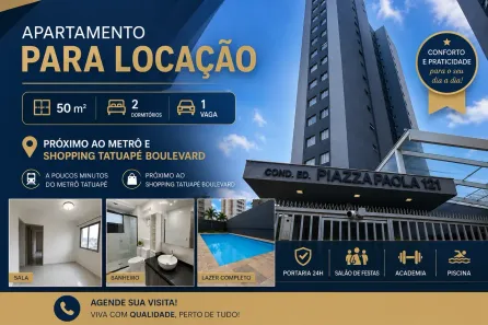 Apartamento com 2 Quartos para alugar, 50m² no Tatuapé, São Paulo