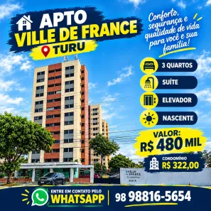 Apartamento com 3 Quartos à venda, 77m² no Turu, São Luís