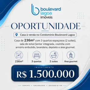 Casa de Condomínio com 3 Quartos à venda, 236m² no Boulevard Lagoa, Serra
