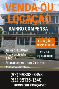 Prédio Comercial para alugar, 2700m² no Compensa, Manaus