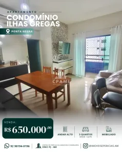 Apartamento com 3 Quartos à venda, 92m² no Ponta Negra, Manaus