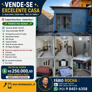 Casa com 3 Quartos à venda, 140m² no Cidade Nova, Manaus