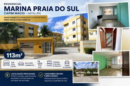 Apartamento com 3 Quartos para alugar, 113m² no Capim Macio, Natal
