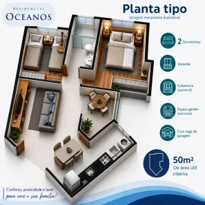 Apartamento com 2 Quartos à venda, 52m² no Parque Industrial Daci, Taboão da Serra
