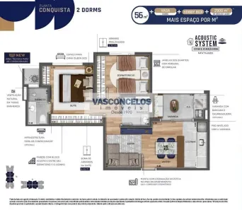 Apartamento com 2 Quartos à venda, 56m² no Vila Industrial, São José dos Campos