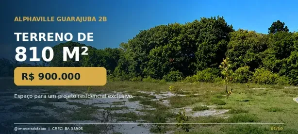 Lote/Terreno à venda, 810m² no Guarajuba (Monte Gordo), Camaçari