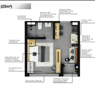 Apartamento com 1 Quarto à venda, 26m² no Cerqueira César, São Paulo