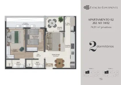 Apartamento com 2 Quartos à venda, 74m² no Campinas, São José
