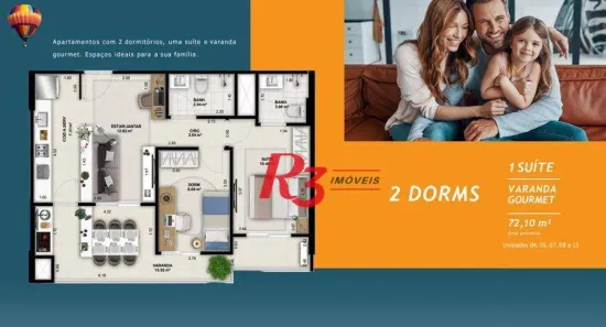 Apartamento com 2 Quartos à venda, 72m² no Paquetá, Santos