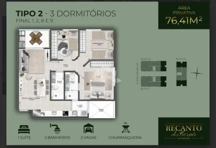 Apartamento com 3 Quartos à venda, 76m² no Abraão, Florianópolis