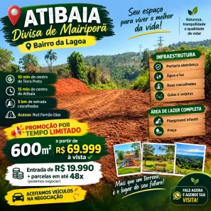 Lote/Terreno à venda, 600m² no Jardim Brasil, Atibaia