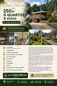 Fazenda/Sítio com 3 Quartos à venda, 200m² no Chácaras Ana Lúcia, Embu das Artes