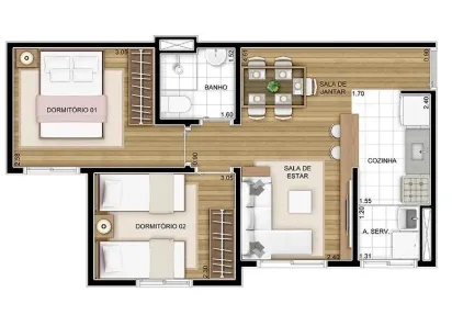 Apartamento com 2 Quartos à venda, 48m² no Residencial Anauá, Hortolândia