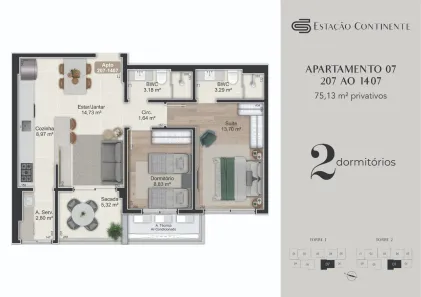 Apartamento com 2 Quartos à venda, 75m² no Campinas, São José