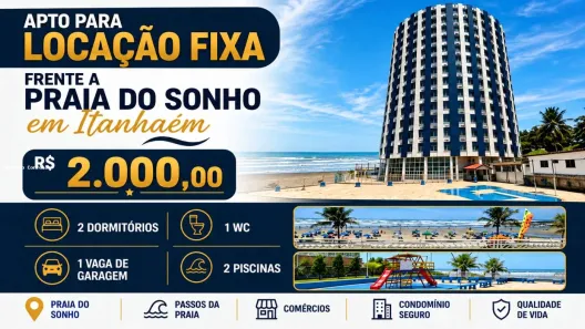 Apartamento com 2 Quartos para alugar, 45m² no Praia dos Sonhos, Itanhaém