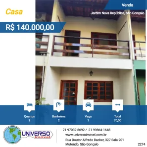 Casa com 2 Quartos à venda, 70m² no Jardim Nova República, São Gonçalo