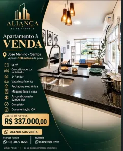 Apartamento com 1 Quarto à venda, 51m² no José Menino, Santos