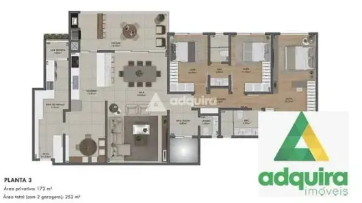 Apartamento com 3 Quartos à venda, 172m² no Estrela, Ponta Grossa