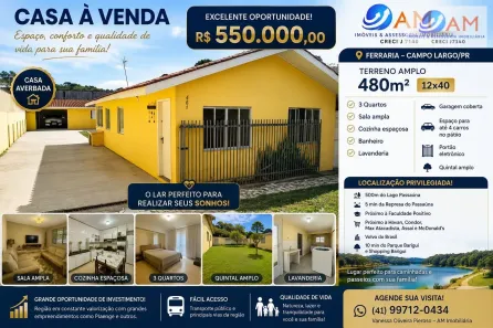 Casa com 3 Quartos à venda, 140m² no Vila Dona Fina, Campo Largo