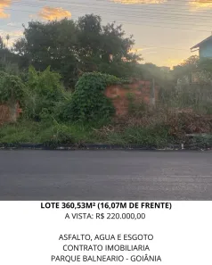 Lote/Terreno à venda, 360m² no Parque Balneário, Goiânia